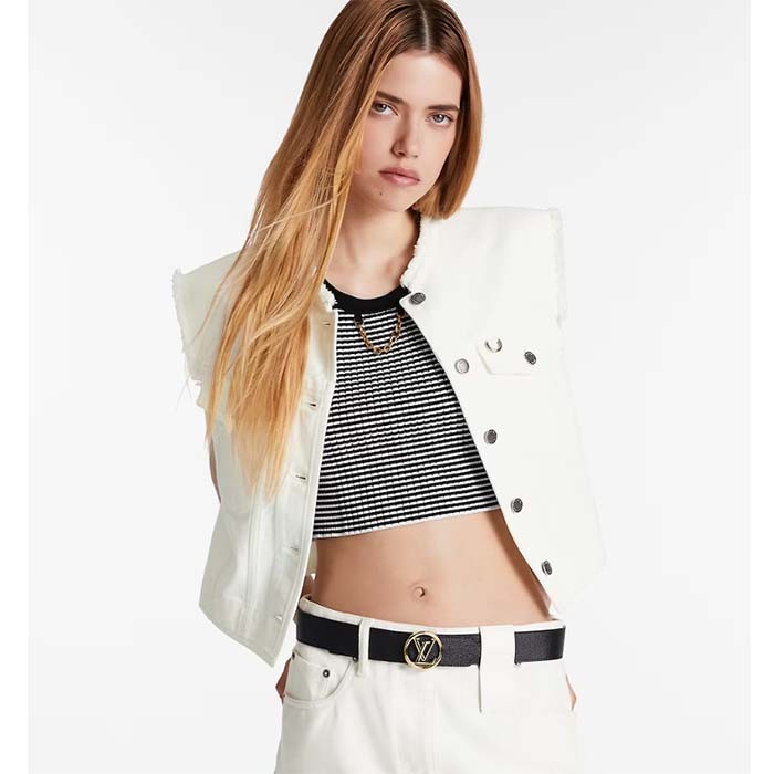 Louis Vuitton Unisex LV Circle 35 MM Reversible Belt Black Leather Monogram Canvas