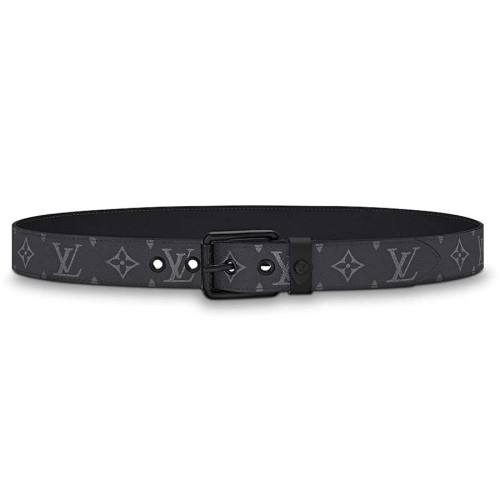 Louis Vuitton LV Unisex Voyager 35mm Belt in Monogram Eclipse Canvas-Grey