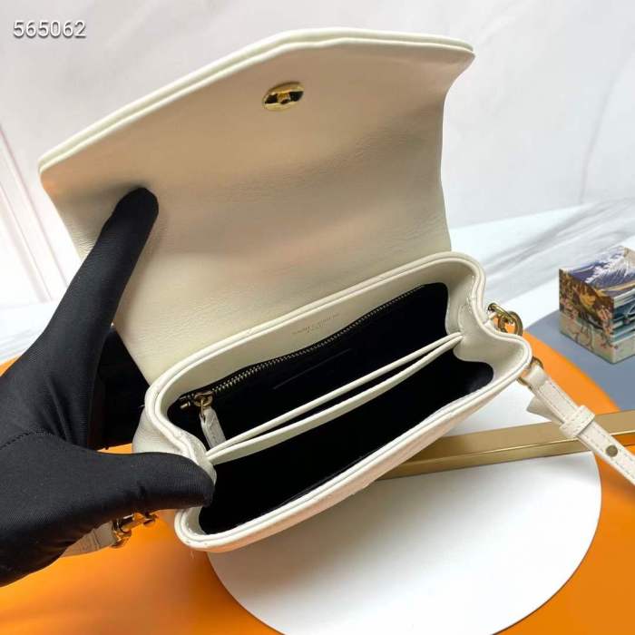 Saint Laurent YSL Women Toy Loulou Quilted Leather White Calfskin Leather Brass