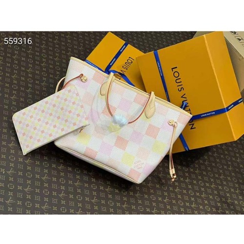 Louis Vuitton Women LV Neverfull MM Peach Damier Giant Coated Canvas N40668