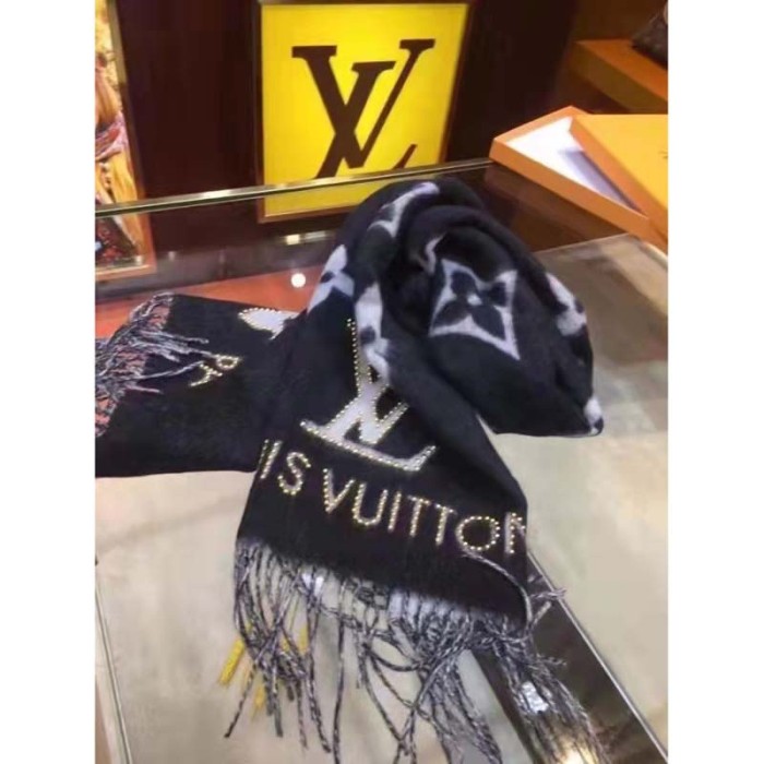 Louis Vuitton LV Unisex Studdy Reykjavik Scarf Black Cashmere Monogram