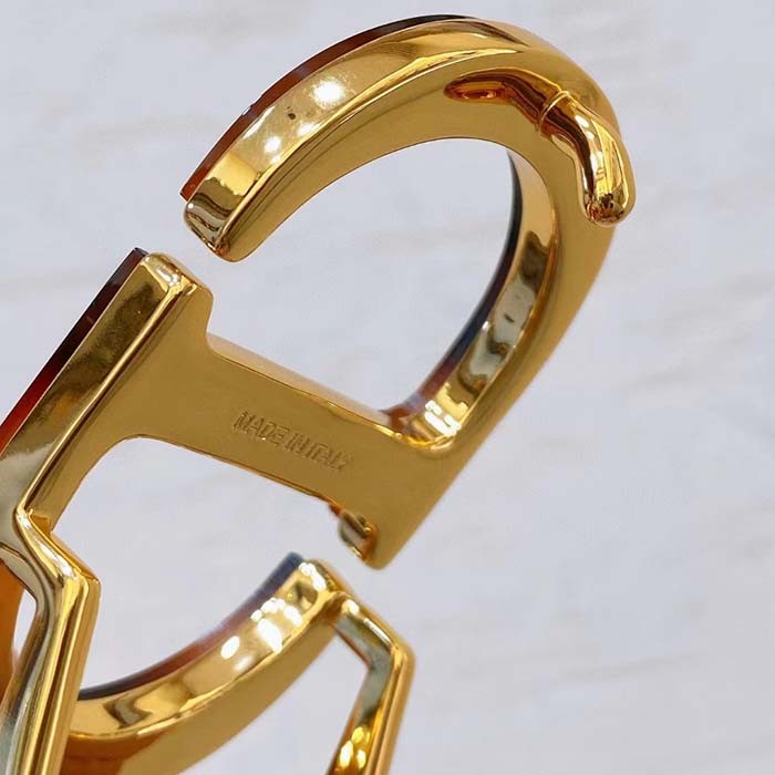 Dior Unisex CD 30 Montaigne Belt Black Smooth Calfskin Leather Brown Tortoiseshell-Effect Resin