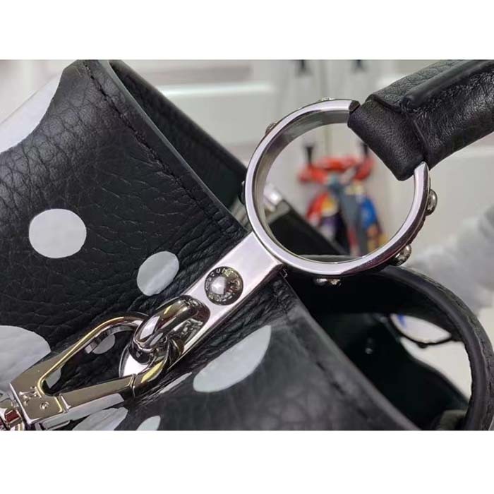Louis Vuitton Women LV x YK Capucines BB Black White Taurillon Bull Calf Leather Infinity Dots Print