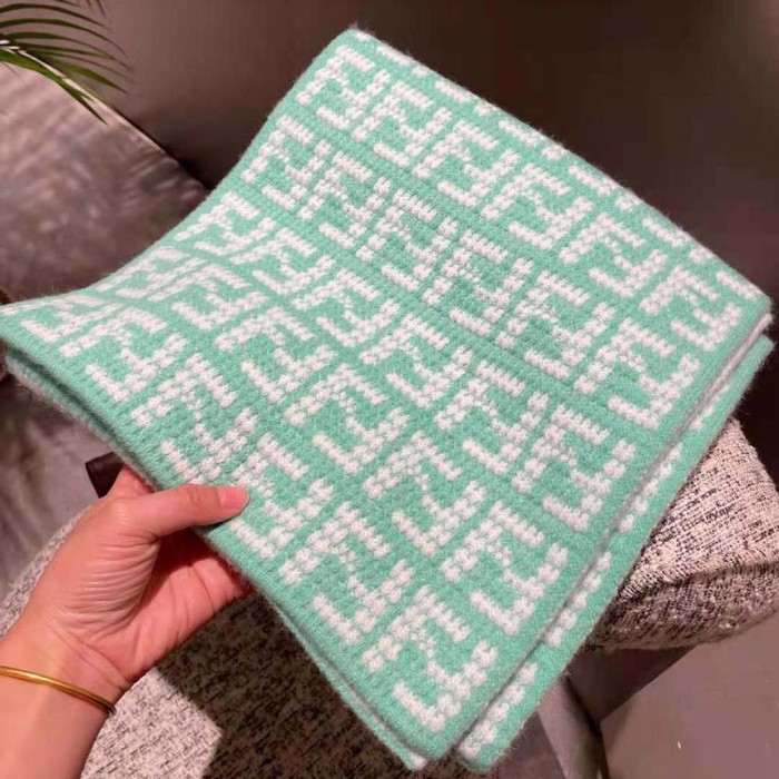 Fendi Women FF Scarf Mint Green Cashmere Scarf