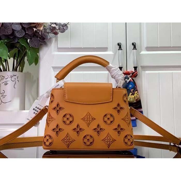 Louis Vuitton LV Women Capucines Mini Handbag Saffron Yellow Calfskin Leather Cowhide Lining