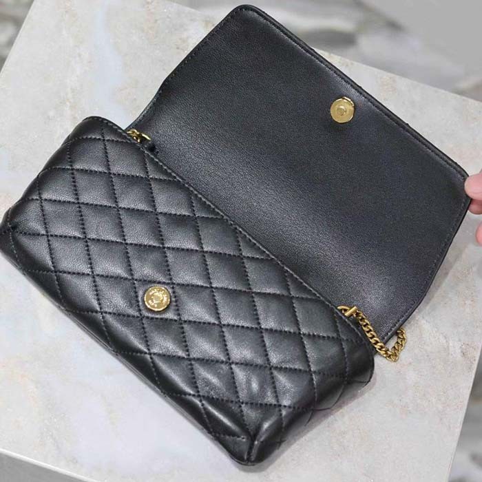 Saint Laurent YSL Women Black Gaby Chain Phone Holder Quilted Lambskin Metal