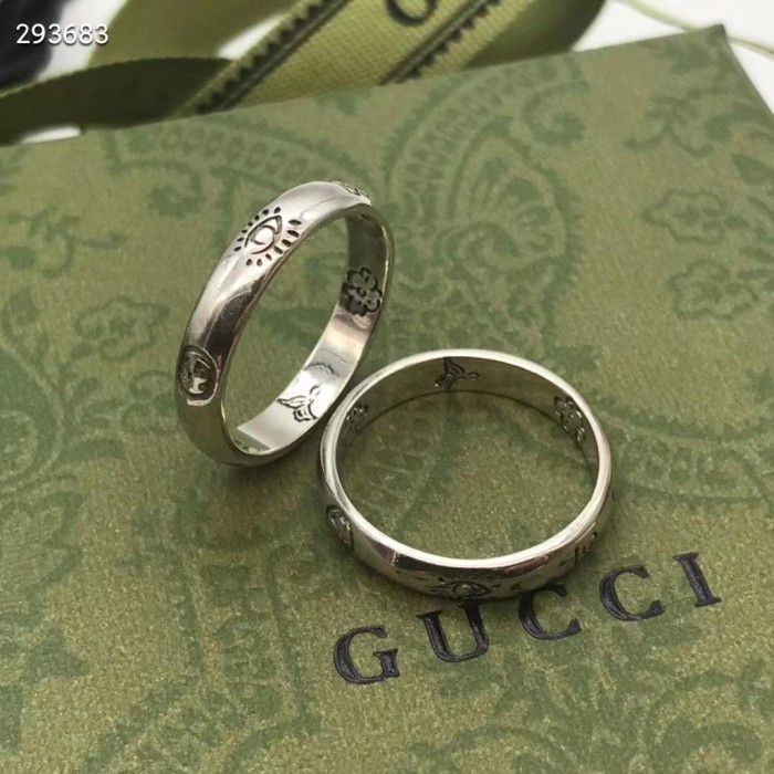 Gucci Unisex Blind For Love Ring Silver Eye Hearts Birds Flowers Interlocking G 925 Sterling Silver