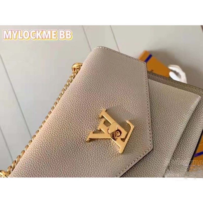 Louis Vuitton LV Women Mylockme Chain Bag Beige Soft Grained Calfskin Turn Lock