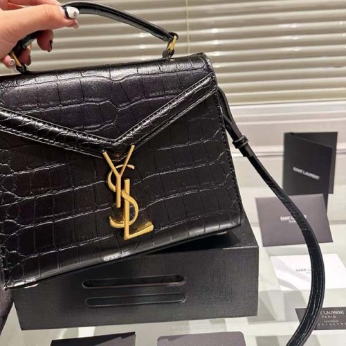 Saint Laurent YSL Women Cassandra Mini Top Handle Bag Crocodile Shiny Leather
