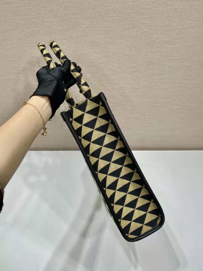 Prada Women Large Prada Symbole Jacquard Fabric Handbag-Brown