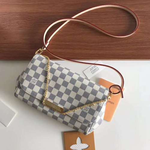 Louis Vuitton LV Women Favorite MM Clutch in Damier Azur Coated Canvas-Beige