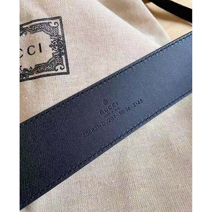 Gucci Unisex GG Wide Leather Belt Double G Buckle 3.8 CM Width Black Metal-Free Tanned