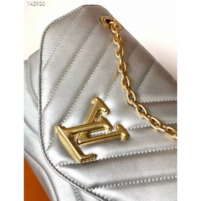 Louis Vuitton LV Women New Wave Chain Bag MM Metallic Gray Quilted Cowhide Leather