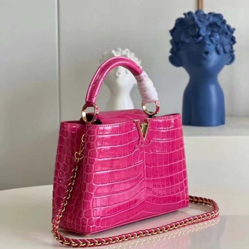 Louis Vuitton LV Women Capucines BB Handbag Pink Crocodilian Leather