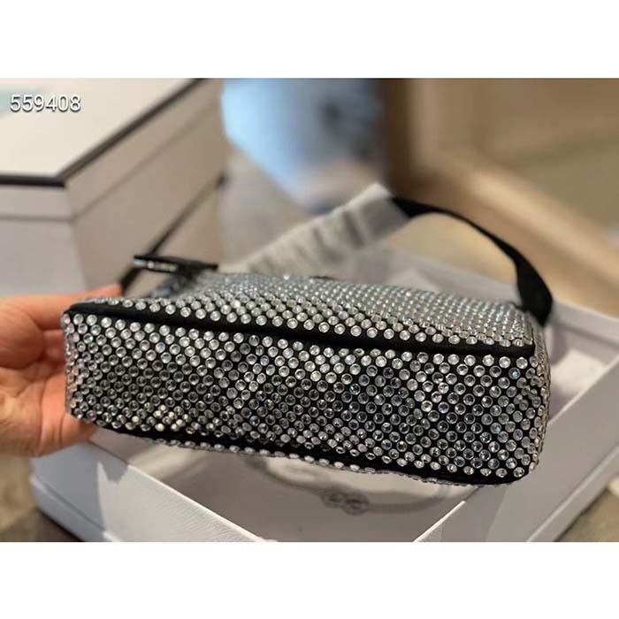 Prada Women Satin Mini-Bag Crystals Silk Satin Lining Silver