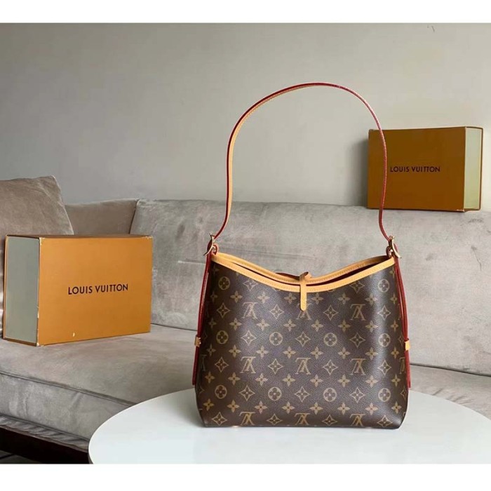Louis Vuitton Women LV CarryAll PM Handbag Brown Monogram Coated Canvas Microfiber