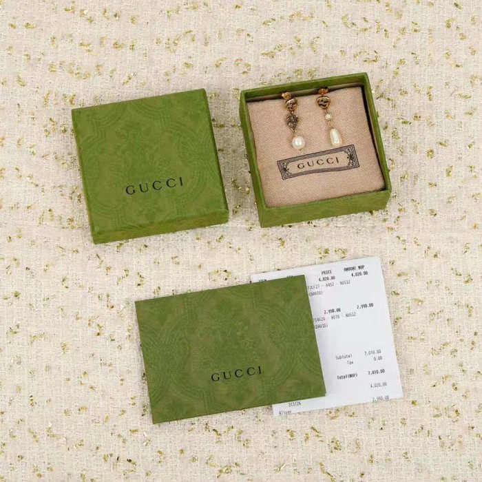 Gucci Women Interlocking G Flower Pearl Earrings