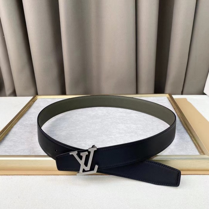 Louis Vuitton Unisex LV Rays 40 MM Reversible Belt Khaki Green Grained Calf Leather