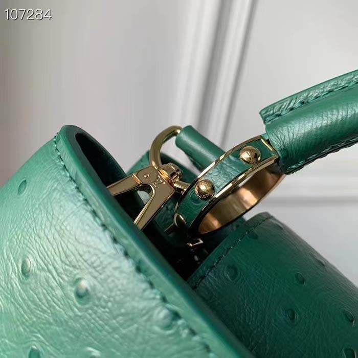 Louis Vuitton LV Women Capucines BB Menthe Mint Ostrich Leather Monogram Flower