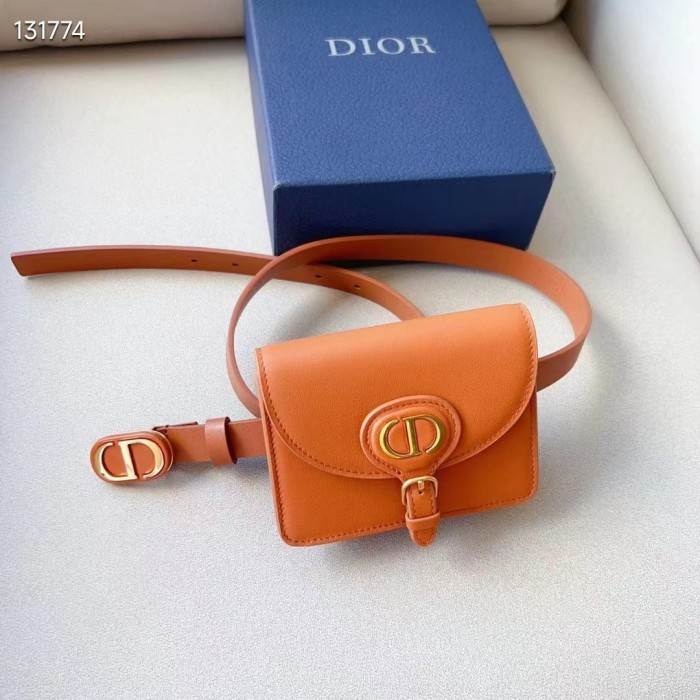 Dior CD Women Dior Bobby Belt Removable Pouch Orange Smooth Calfskin 20 MM Width