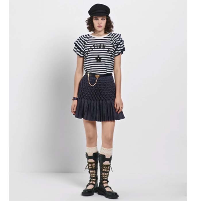 Dior Women CD Dior Caro Belt Black Smooth Calfskin White Glass Pearls 20 MM Width