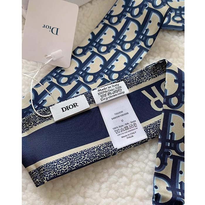 Dior Women CD Dior Oblique Mitzah Scarf Navy Blue Silk Twill