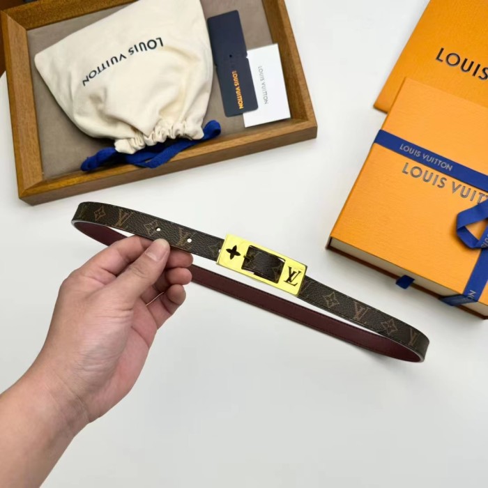 Louis Vuitton Unisex LV Duo 18MM Reversible Belt Monogram Canvas Recto Side Brown Leather Verso
