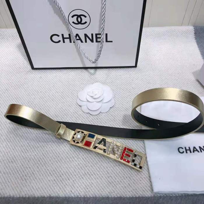 Chanel Women Goatskin & Gold-Tone Metal Belt-Gold