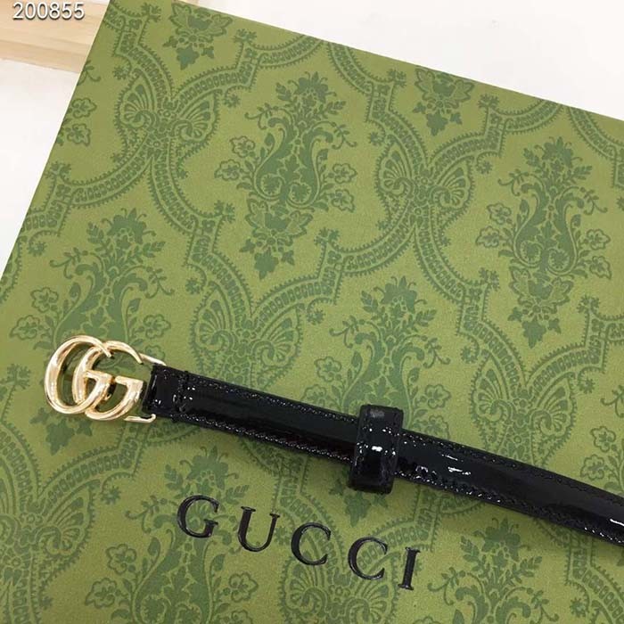Gucci Unisex GG Thin Patent Double G Belt Black Leather 1.3 CM Width