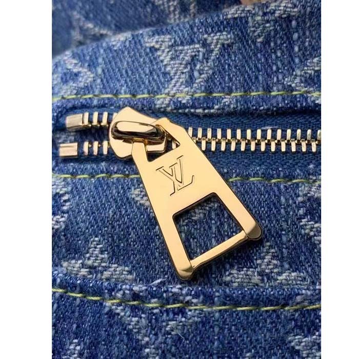 Louis Vuitton LV Women OnTheGo MM Denim Blue GOTS Certified Cotton Monogram Denim Canvas