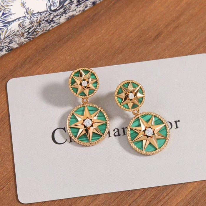 Dior Women CD Rose Des Vents Earring Yellow Gold Diamonds Malachite