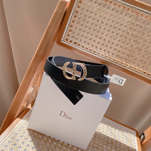 Dior Unisex CD 30 Montaigne Crystals Belt Black Smooth Calfskin Silver-Tone 27 MM Width