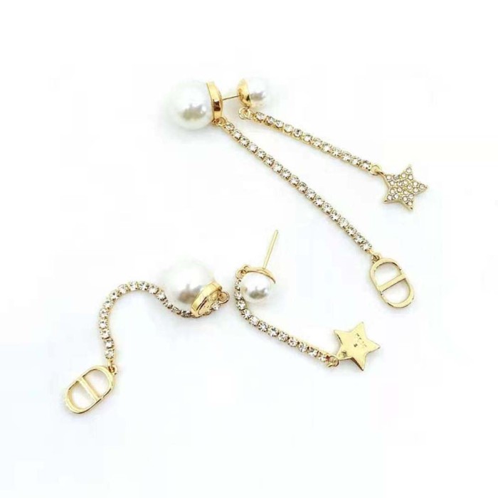 Dior Women Tribales Earrings Gold-Finish Metal White Resin Pearls and White Crystals