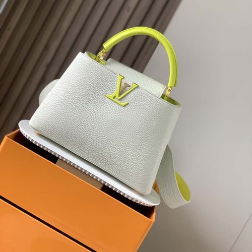 Louis Vuitton LV Women Capucines BB Handbag Snow White Cedrat Santorin Taurillon Leather