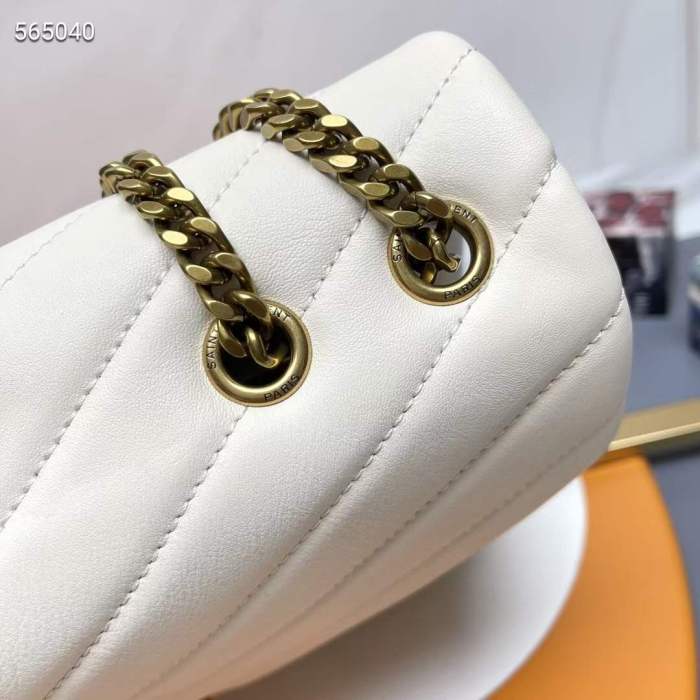 Saint Laurent YSL Women Medium Quilted Leather White Calfskin Leather Brass