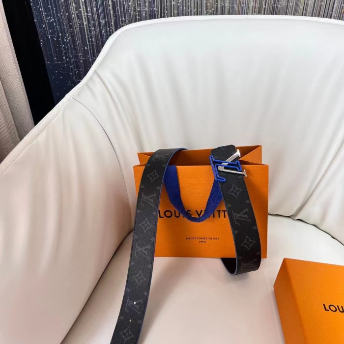 Louis Vuitton Unisex LV Line 40mm Reversible Belt Blue Monogram Eclipse Noir Coated Canvas