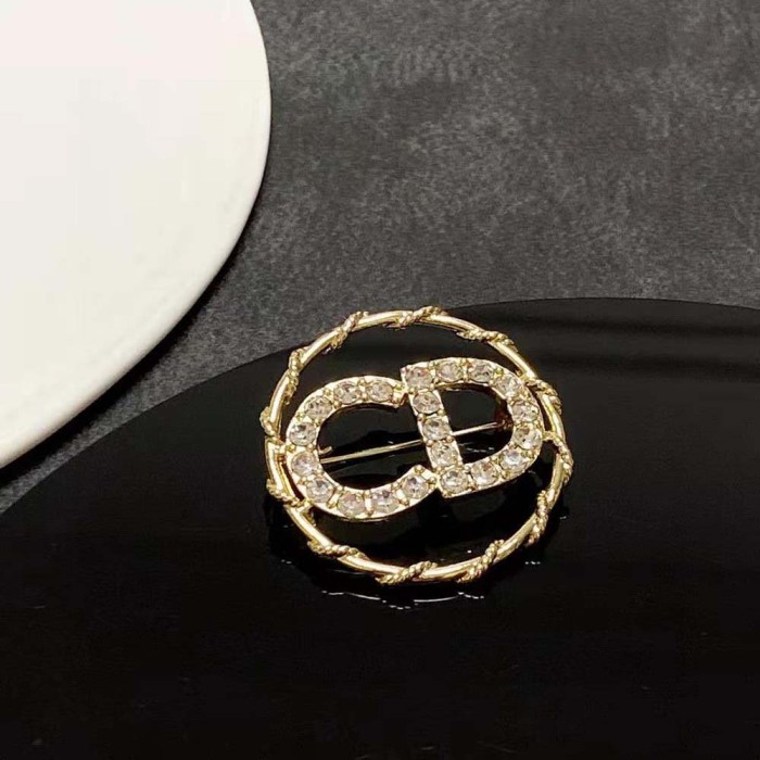 Dior Women Clair D Lune Brooch Gold-Finish Metal and White Crystals