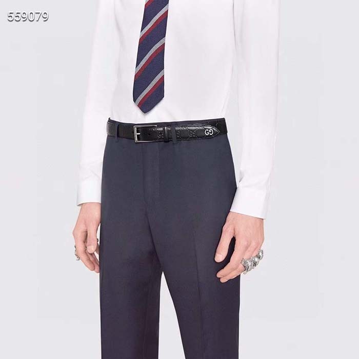 Gucci Unisex Black Signature Belt GG Detail Square Buckle 3.8 CM Width