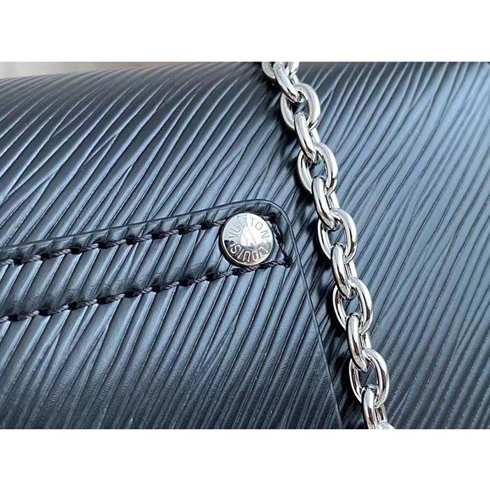 Louis Vuitton Women LV Twist Belt Chain Pouch Black Silver Epi Grained Cowhide Leather