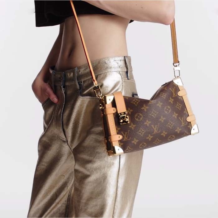 Louis Vuitton LV Women Side Trunk MM Monogram Coated Canvas Cowhide Leather