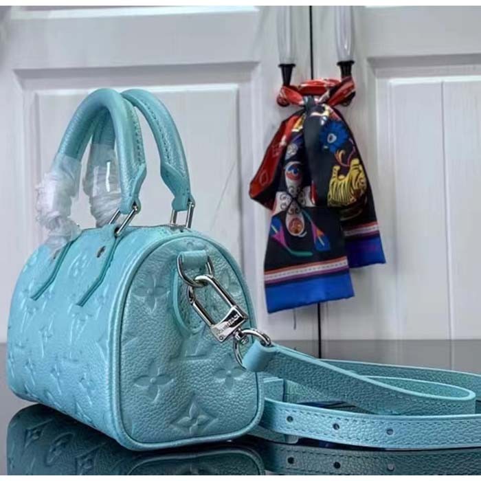 Louis Vuitton LV Women Nano Speedy Blue Monogram Empreinte Embossed Supple Grained Cowhide