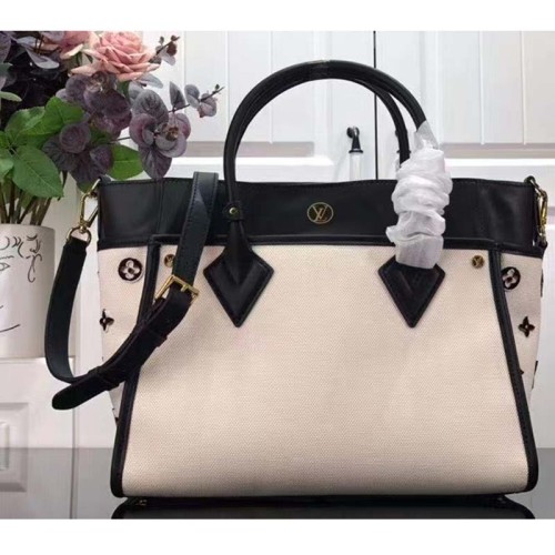 Louis Vuitton Women On My Side MM Tote Bag Black Canvas Smooth Cowhide