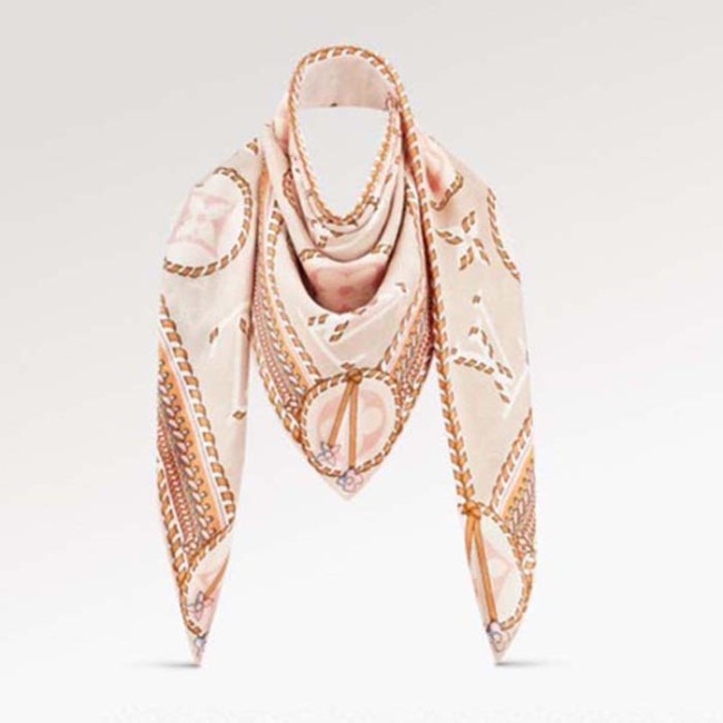 Louis Vuitton LV Women Braided Monogram Printed Scarf Beige Silk Monogram Pattern