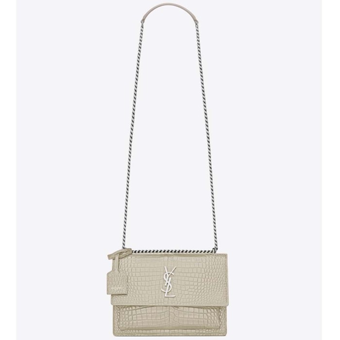 Saint Laurent YSL Women Sunset Medium Crocodile Embossed Shiny Leather