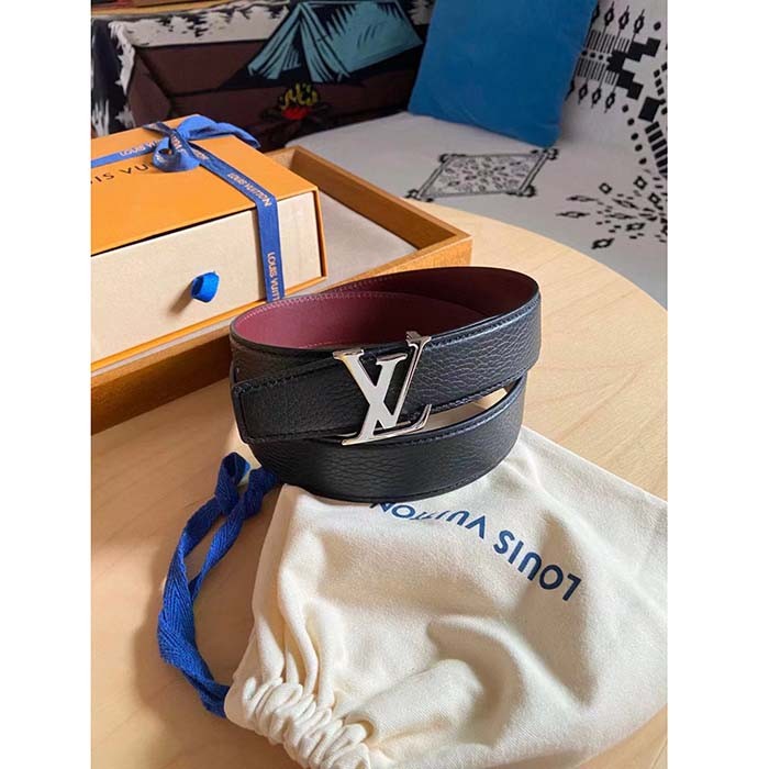 Louis Vuitton Unisex LV Heritage 35 MM Reversible Belt Black Bordeaux Leather