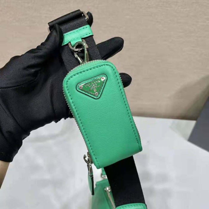 Prada Women Leather Triangle Shoulder Bag-Green