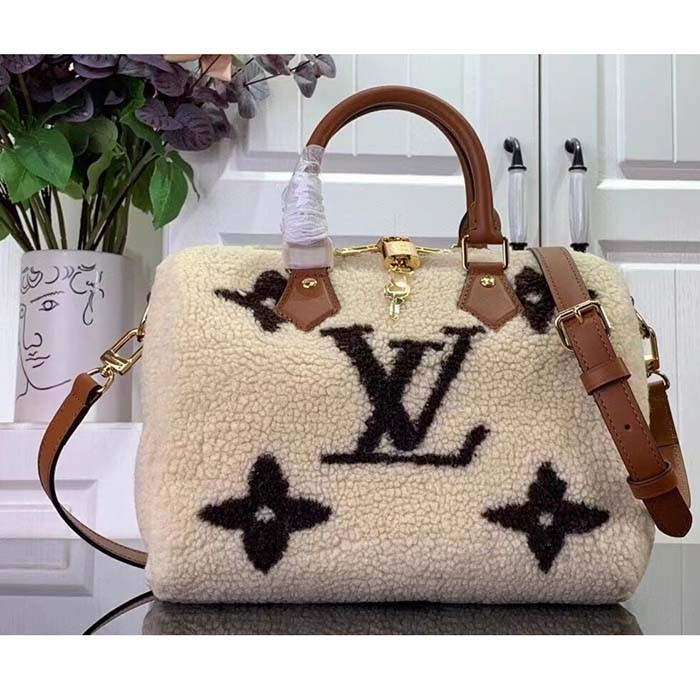 Louis Vuitton LV Women SKI Speedy Bandoulière 25 Cream/Brown Shearling Cowhide-Leather