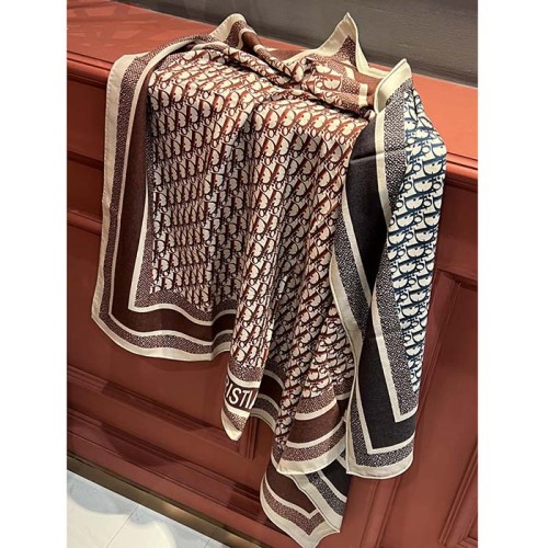 Dior Women CD Dior Oblique Diortwin 90 Square Burgundy Navy Blue Silk Twill