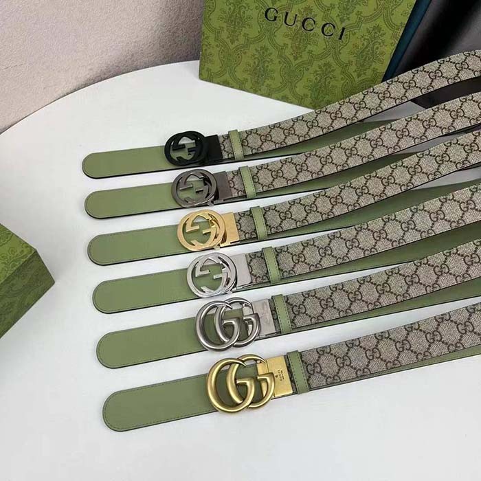 Gucci Unisex GG Marmont Reversible Belt Double G Buckle 3 CM Width Beige Leather