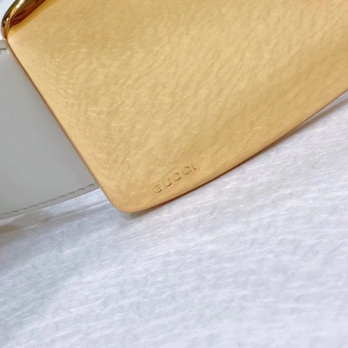 Gucci Unisex GG Wide Belt Retro G Buckle White Patent Leather 4.8 CM Width